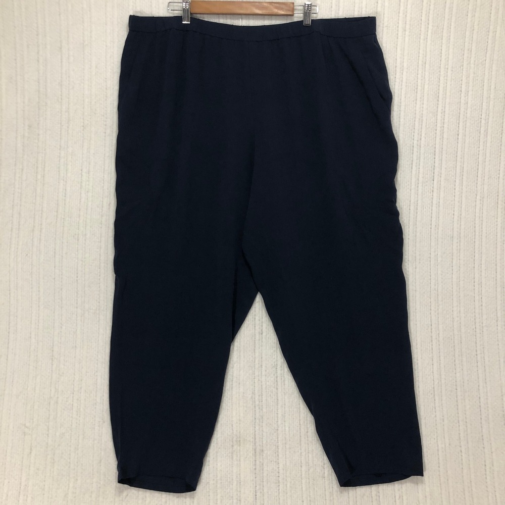 Eileen Fisher Woman Navy Blue 100% Silk Tapered Ankle Pants Plus Size 3X